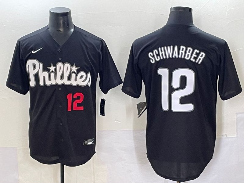 Men 2025 Philadelphia Phillies #12 Schwarber Black Fashion Nike MLB Jersey style 7095->philadelphia phillies->MLB Jersey
